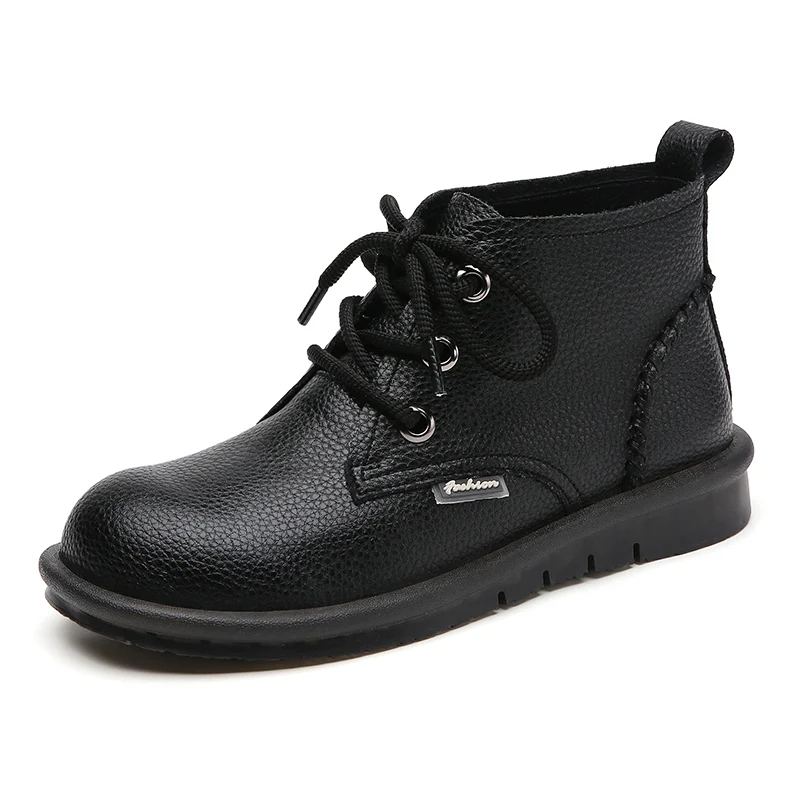 Autumn Oxford Shoes Flat Leather Shoes Ladies Short Plush Boots Zipper Black Booties Simple Lace Up Ankle Boots Women's Spring