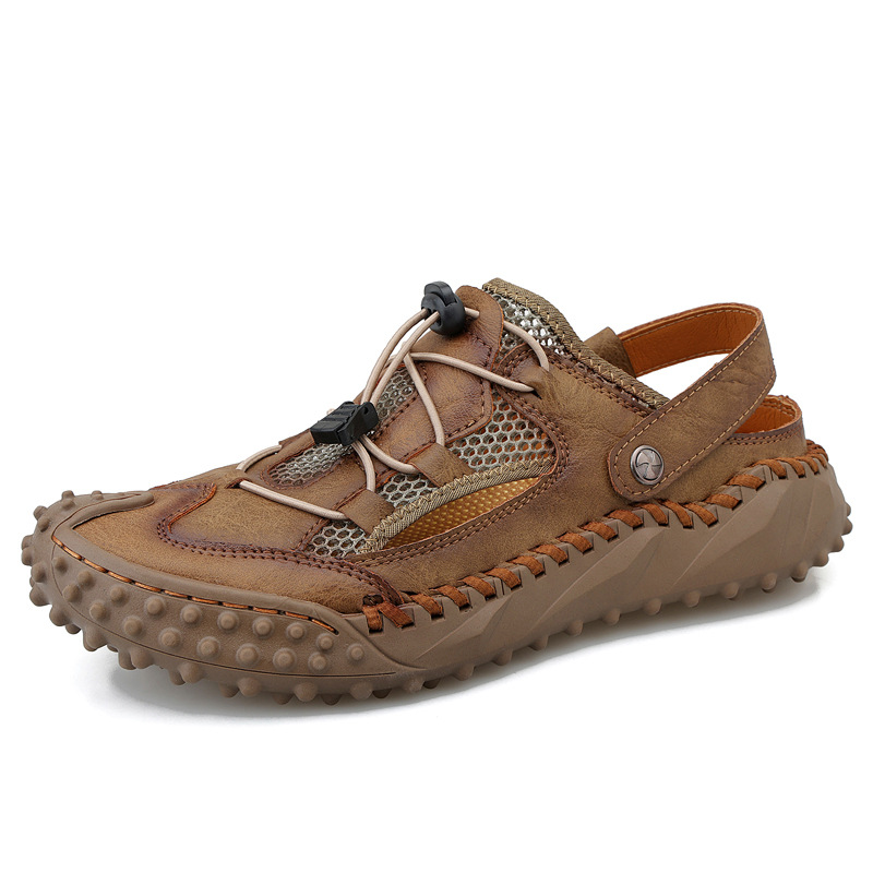 Men's Closed Toe Leather Sandals Adjustable Slip-on Fisherman Hiking Shoes Casual Outdoors Lightweight Walking Summer Beach Mule Sandals