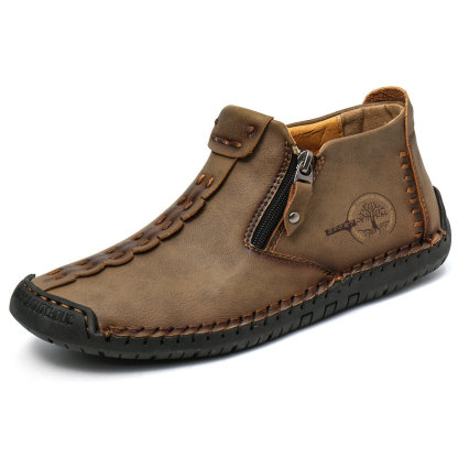 Zipper Plush Ankle Leather Orthopedic Shoes For Men Nonslip Boots