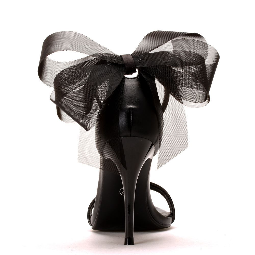 Mesh Bow Ankle Strap Stiletto Sandals