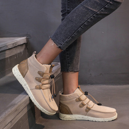 Women Warm Flat Ankle Boots Casual High Top Walking Shoes