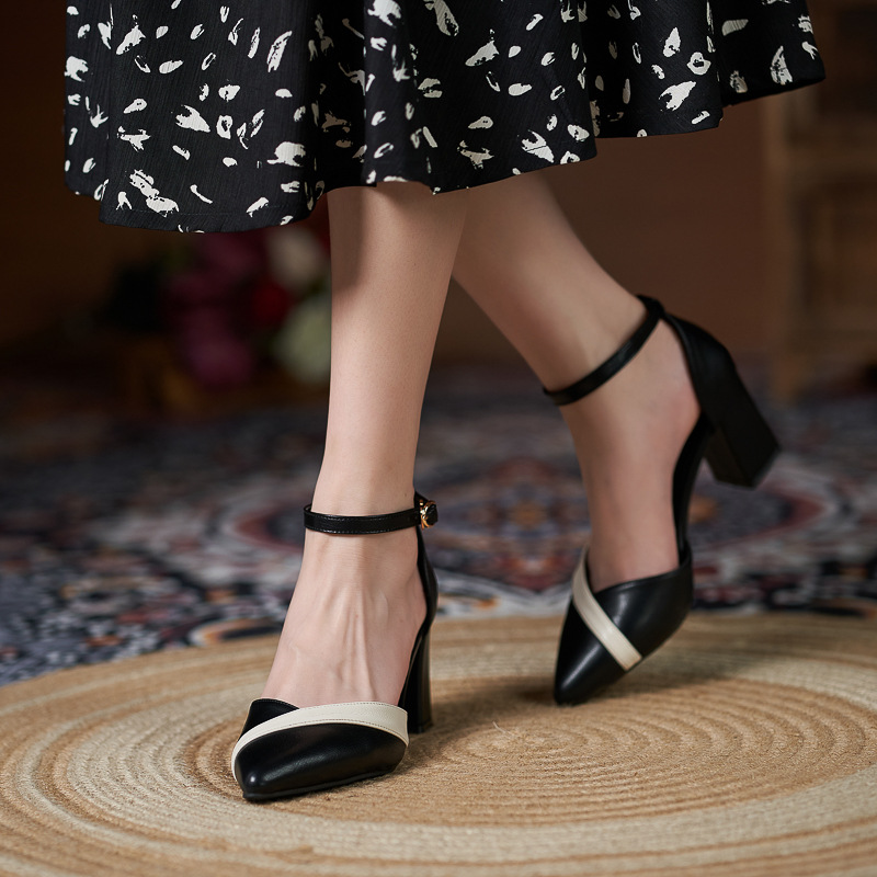 Women Mary Jane Pumps Pointed Toe Ankle Strap Buckle Chunky Block Heels