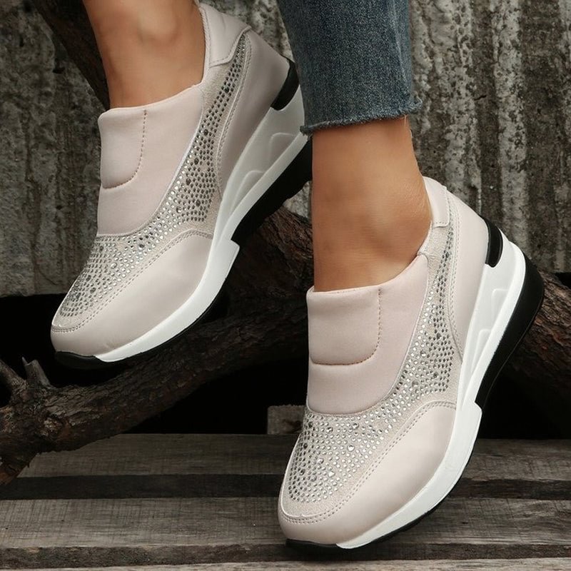 Rhinestone Wedge Sneakers Light Slip On Platform Sneakers