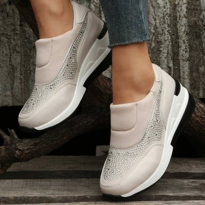 Rhinestone Wedge Sneakers Light Slip On Platform Sneakers