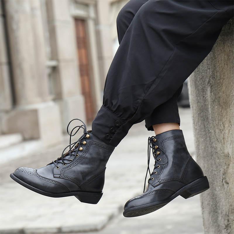 Handmade Wingtip Shoes Leather Martin Boots Block Carving Brogue Ankle Boot For Women