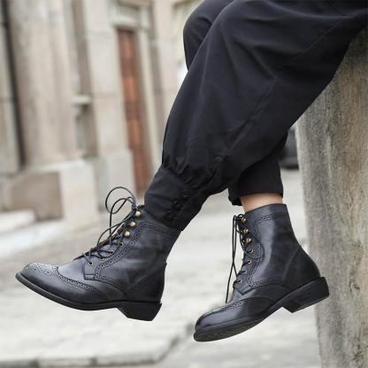 Handmade Wingtip Shoes Leather Martin Boots Block Carving Brogue Ankle Boot For Women