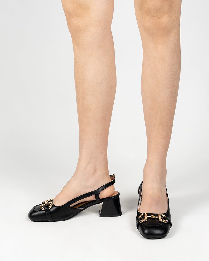 Classic Metal Buckle Slingback Low-Heel Chunky Heels Sandals