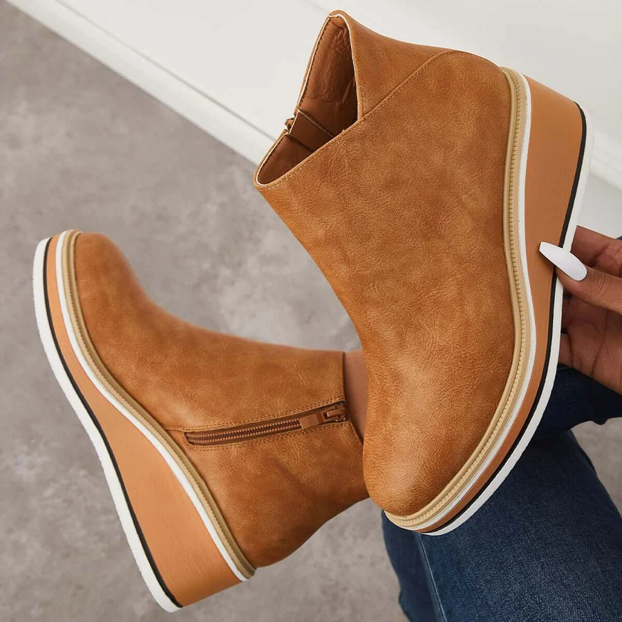 Casual Wedge Sneakers Side Zipper Platform Wedge Ankle Boots