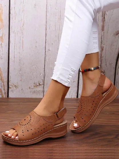 Hollow Out Slingback Wedge Sandals