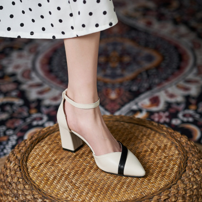 Women Mary Jane Pumps Pointed Toe Ankle Strap Buckle Chunky Block Heels