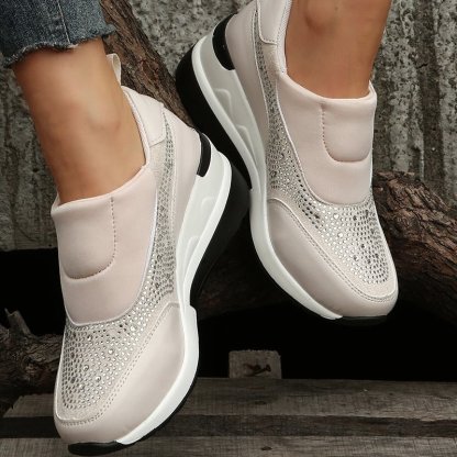 Rhinestone Wedge Sneakers Light Slip On Platform Sneakers