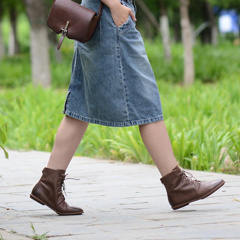 Oxfords For Women Lace Up Flat Sole Ankle Boots Handmade Waxing Leather Martin Boots