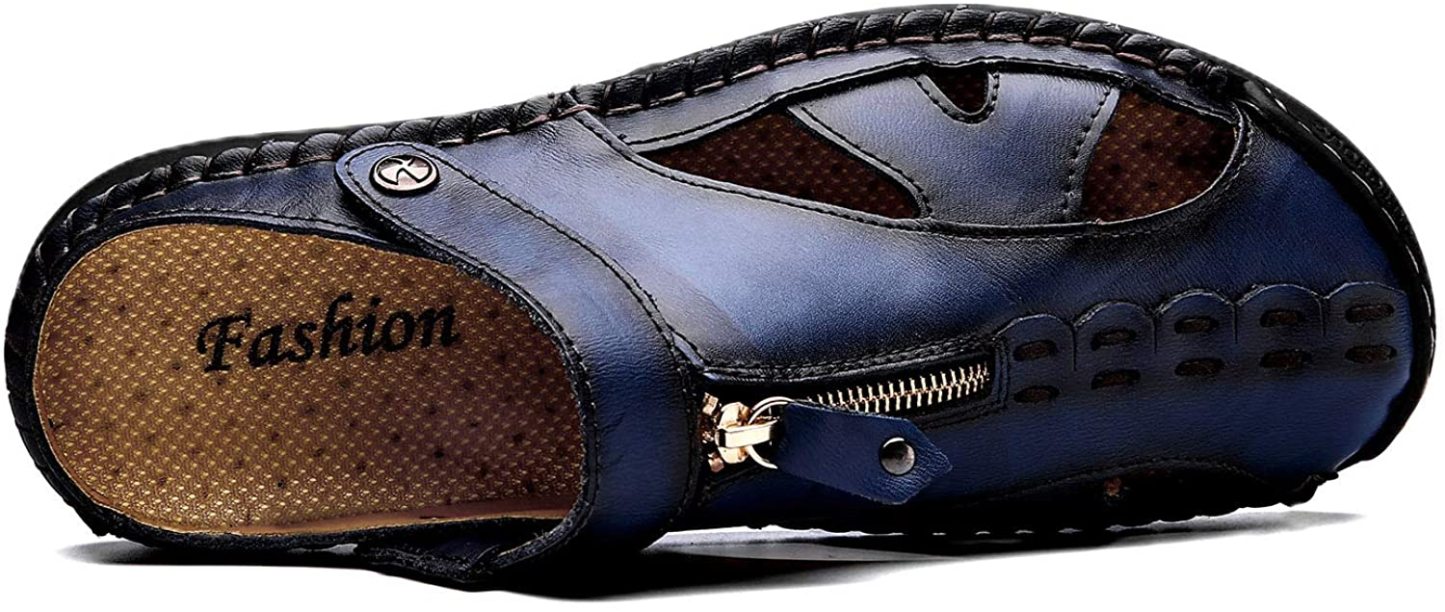 Men's Fisherman Beach Sandals Casual Closed Toe Leather Handmade Sandals Adjustable for Walking Outdoors