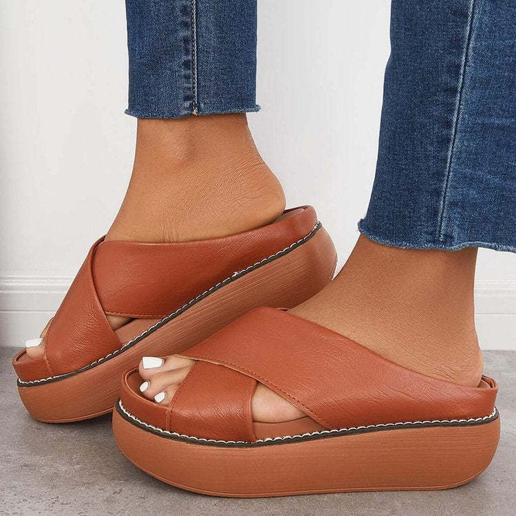 Platform Criss Cross Slides Slip On Arch Support Sandals