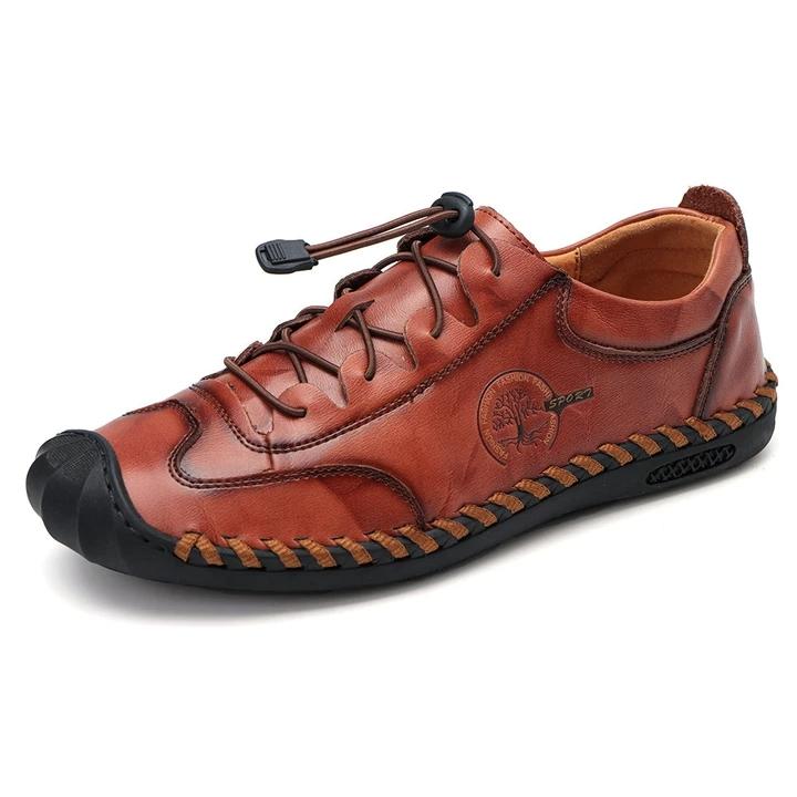Men Hand Stitching Non Slip Elastic Lace Soft Sole Casual Leather Shoes Grounding shoes