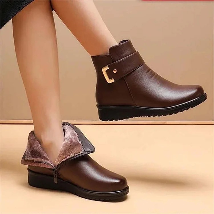 Orthopedic Women Arch Support Leather Metal Buckle Velvet Boots
