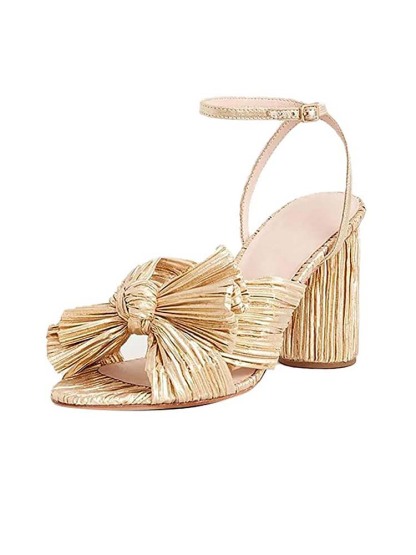 Women's Chunky Heel Pleated Bow Sandals