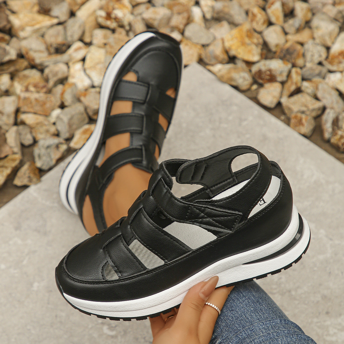 Women's Comfortable Platform Wedge Leather Roman Sandals