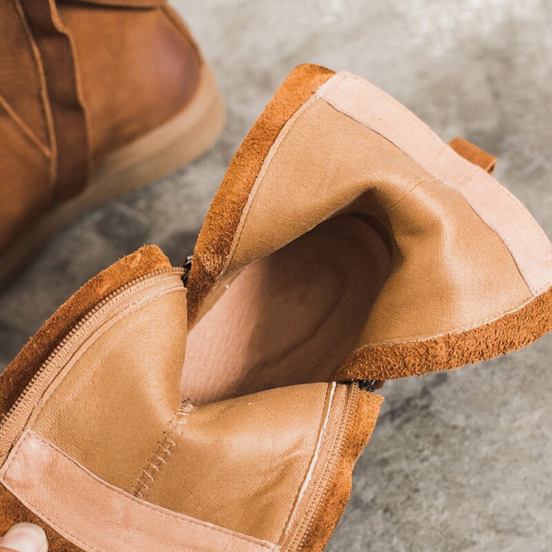 Waxing Leather Chelsea Boots Handmade British Boots Double Zip Fleece Lined Snow Boots