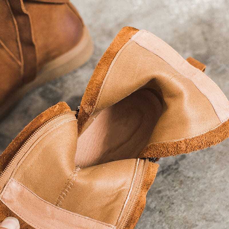 Waxing Leather Chelsea Boots Handmade British Boots Double Zip Fleece Lined Snow Boots