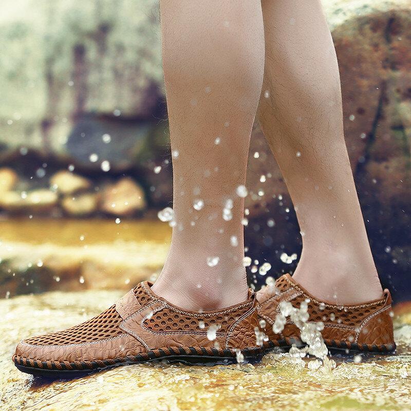 Men's Water Shoes Stitching Honeycomb Mesh Soft Loafers Breathable Outdoor Casual Shoes