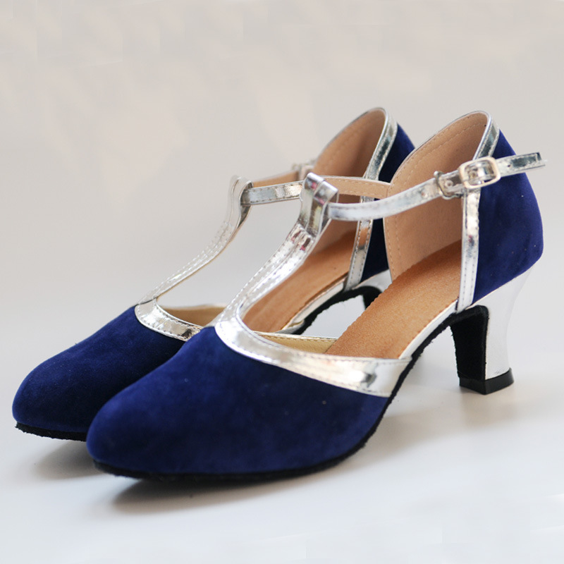 Women's Ballroom Dance Shoes Modern Dance Shoes Line Dance Outdoor Suede Shoes Heel Splicing Cuban Heel Buckle T-Strap