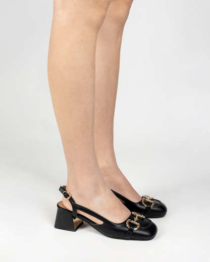 Classic Metal Buckle Slingback Low-Heel Chunky Heels Sandals