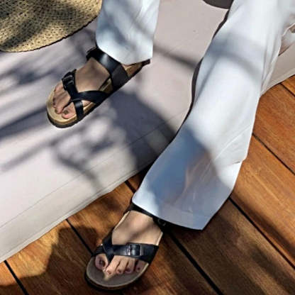 Women Orthopedic Sandal Arch Support Breathable Comfortable Cork FootBed Buckle Strap Anti-Skid Sandal