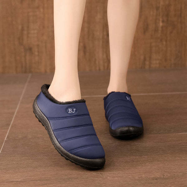 Comfortable memory foam winter slippers for women, plush, fleece lined slippers, non slip rubber sole, indoor outdoor slippers
