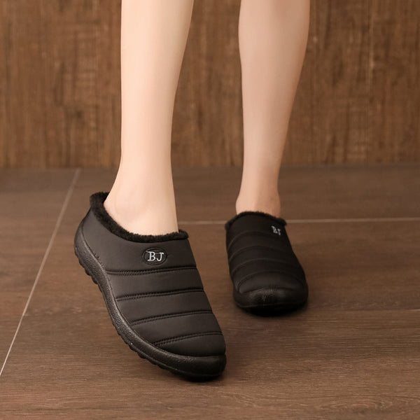 Comfortable memory foam winter slippers for women, plush, fleece lined slippers, non slip rubber sole, indoor outdoor slippers