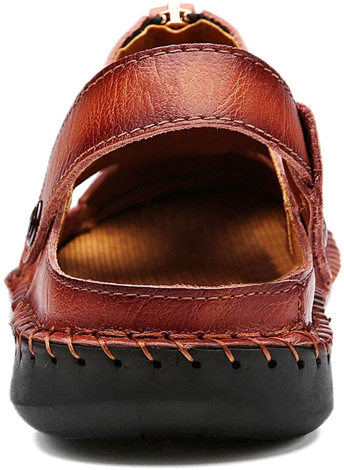 Men's Fisherman Beach Sandals Casual Closed Toe Leather Handmade Sandals Adjustable for Walking Outdoors