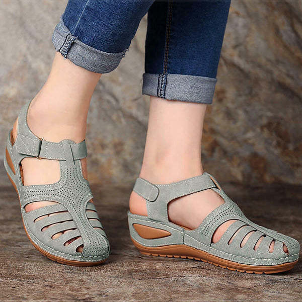 Womens Summer Hollow Closed Toe Wedge Casual Sandals
