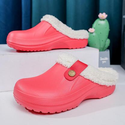 Plush Winter Slippers Women Heel Support Waterproof Slides