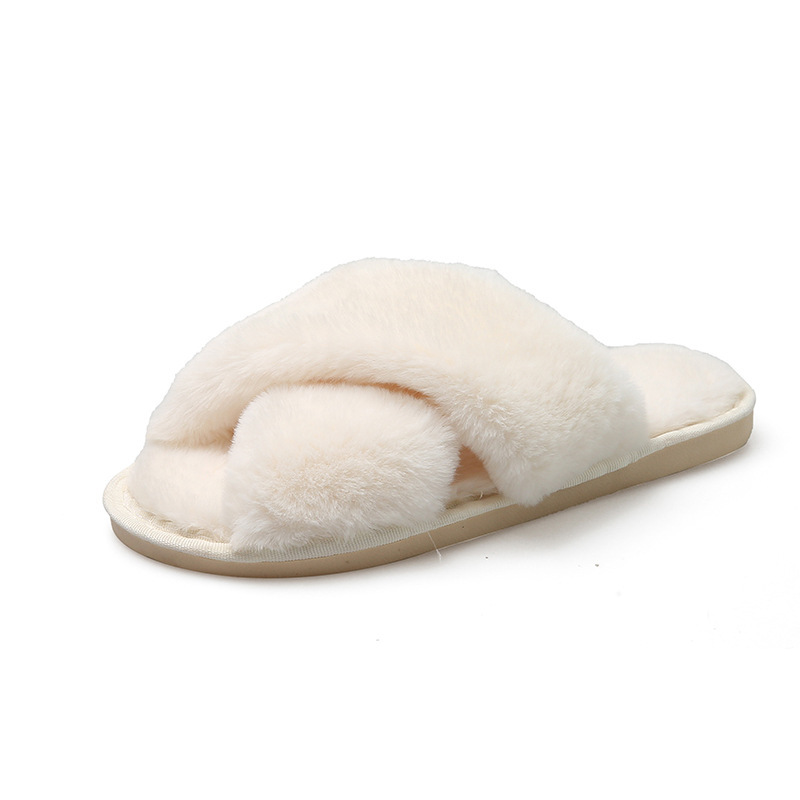 House Slippers Women Flat Soft Faux Fur Plus Plush Slides Super Warm Winter