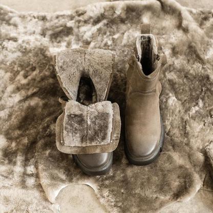 Waxing Leather Chelsea Boots Handmade British Boots Double Zip Fleece Lined Snow Boots