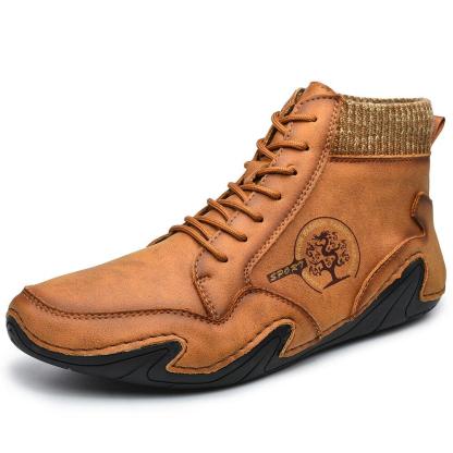 Barefoot Shoes Men's Handmade Soft Slip Resistant Lace Up Leather Ankle Boots