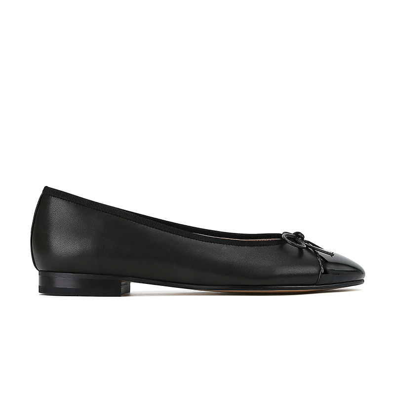 Comfortable Round Cap Toe Leather Ballet Flat
