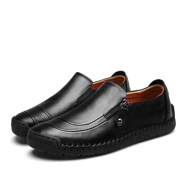 Men Hand Stitching Zipper Slip-ons Leather Shoes