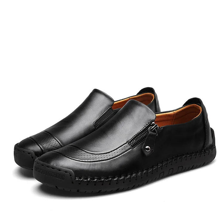 Men Hand Stitching Zipper Slip-ons Leather Shoes