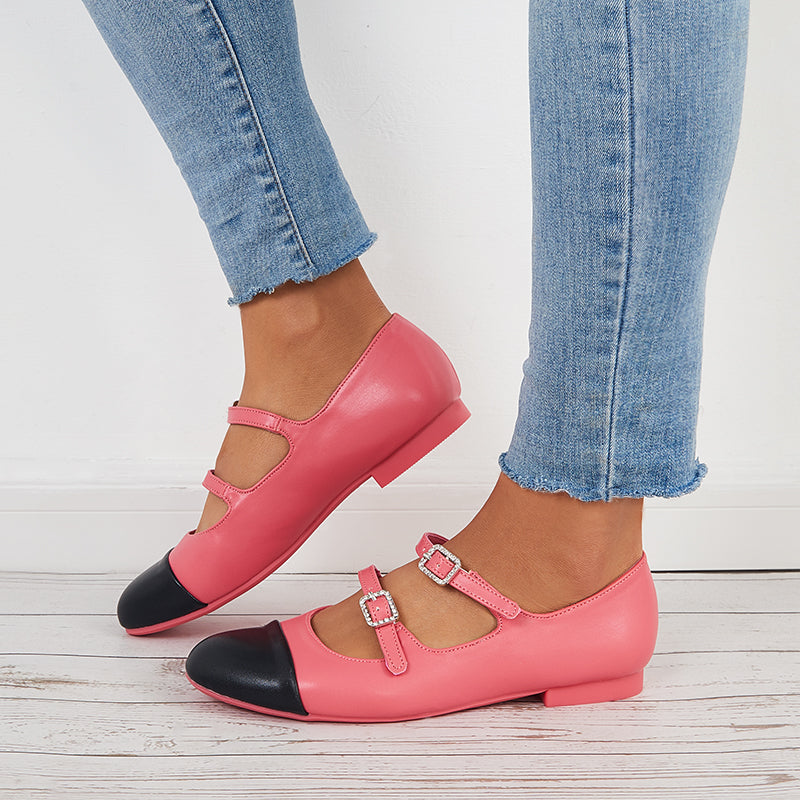 Ruond Toe Low Heel Mary Jane Pumps Buckle Dress Shoes