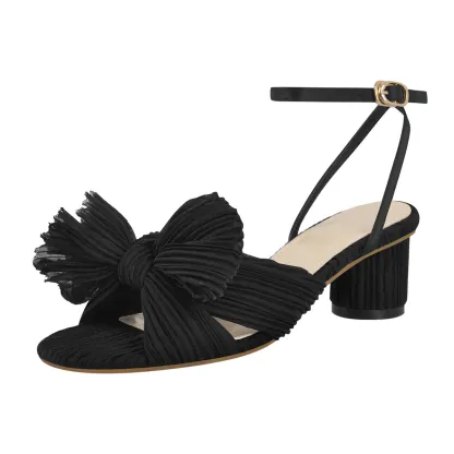 Women's Chunky Heel Pleated Bow Sandals