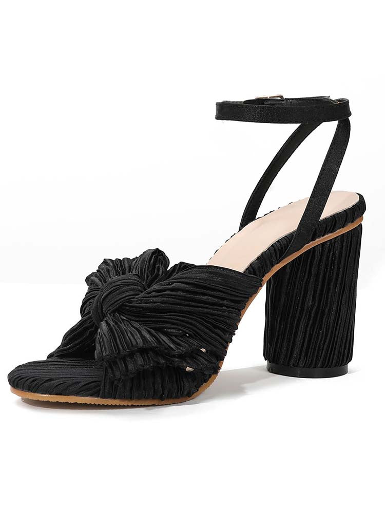 Women's Chunky Heel Pleated Bow Sandals