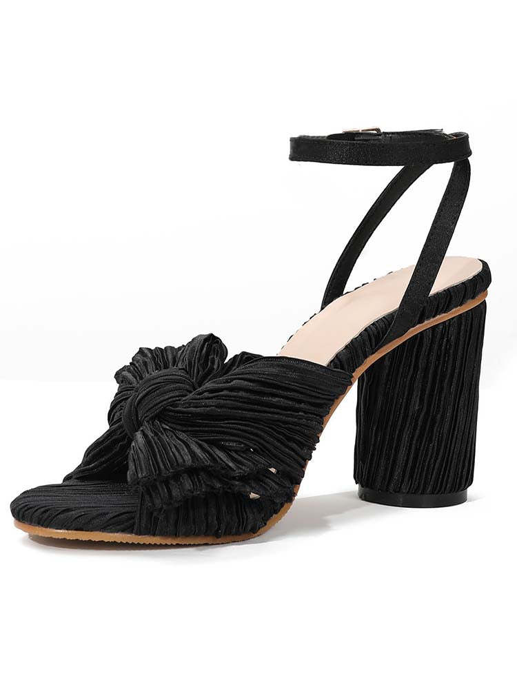 Women's Chunky Heel Pleated Bow Sandals
