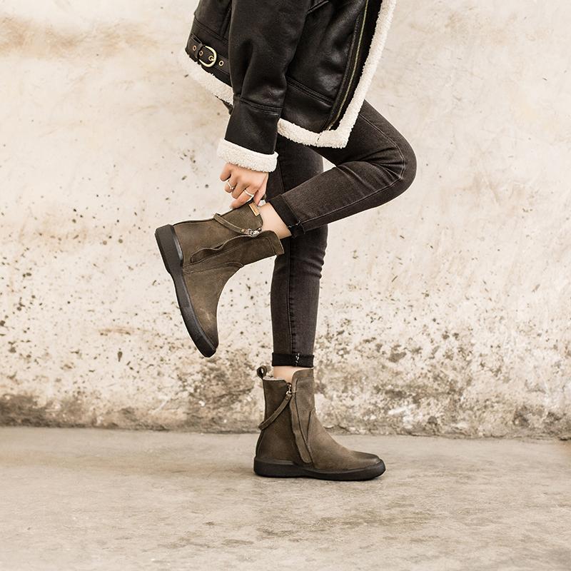 Waxing Leather Chelsea Boots Handmade British Boots Double Zip Fleece Lined Snow Boots