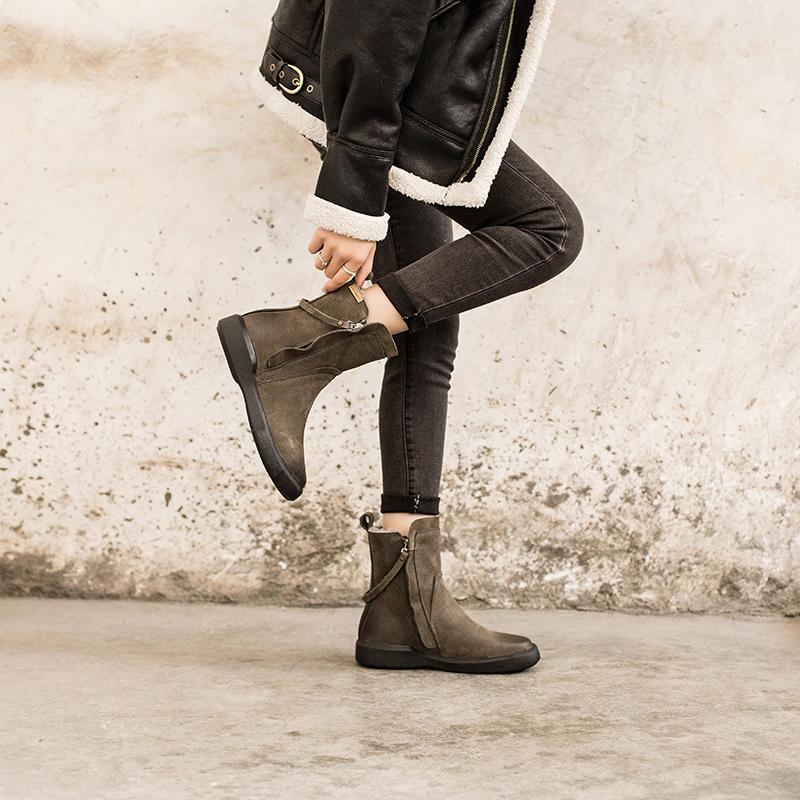 Waxing Leather Chelsea Boots Handmade British Boots Double Zip Fleece Lined Snow Boots