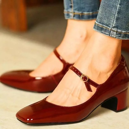 Square Toe Mary Jane Shoes Women's Vintage Chunky Heels