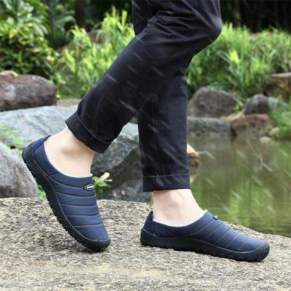 Men's Plush Lining Waterproof Fabric Slip On Soft Sole Casual Slipper