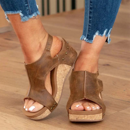 Cork Platform Wedges Slingback Ankle Buckle Strap Sandals