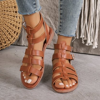 Summer Hollow Woven Thick Heel Non-Slip Sand Roman Shoes