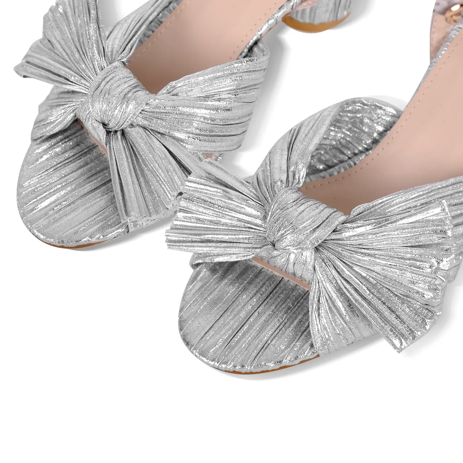 Women's Chunky Heel Pleated Bow Sandals